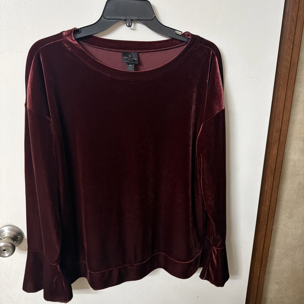 Worthington Womens Long Sleeve Velvet Blouse Size PL